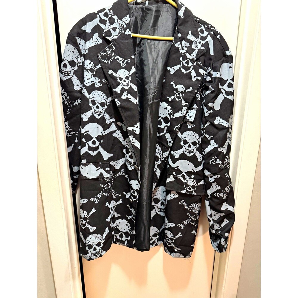 Men's Black/White Skull Print Blazer Jacket, Regular Size XL